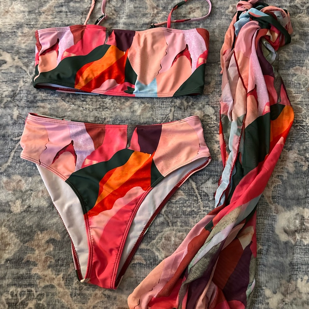 Colorful Abstract Bikini Set with Wrap